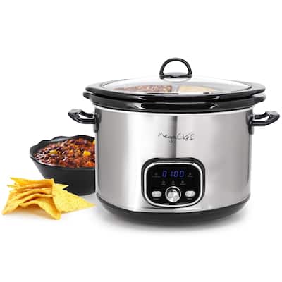 5.6Liter + 2.5 Liter Dual Pot Digital Display Electric Slow Cooker in SIlver