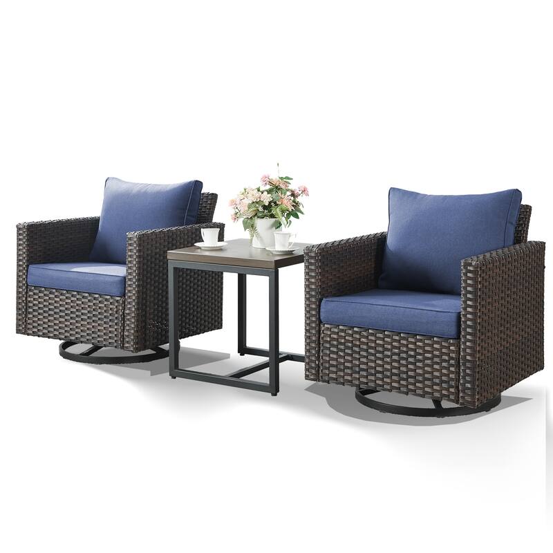 3 Pieces Outdoor Swivel Patio Chairs with Side Table