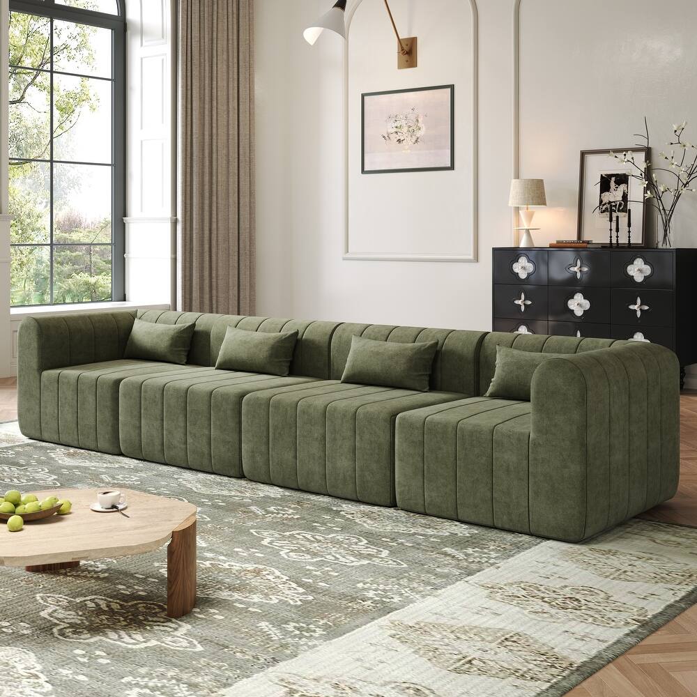 145.5" Modular Sofa Couch, Modern Sectional Sofa for Living Room, Polyester Upholstered Cloud Couch with Deep Seat