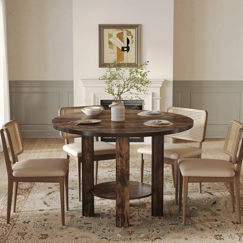 39-Inch Small Farmhouse Round Dining Table with Storage for 4