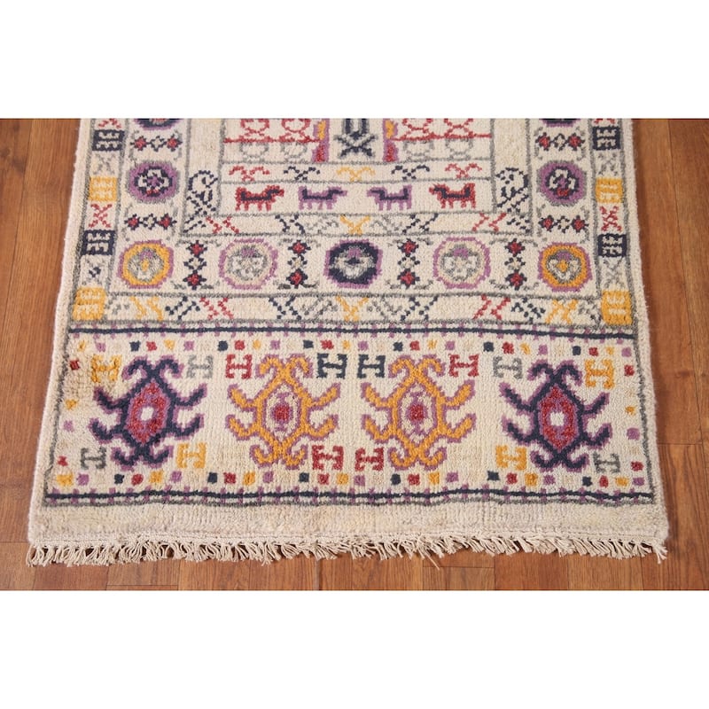 Tribal Geometric Khotan Runner Rug Handmade Wool Carpet - 2'6"x 8'0"