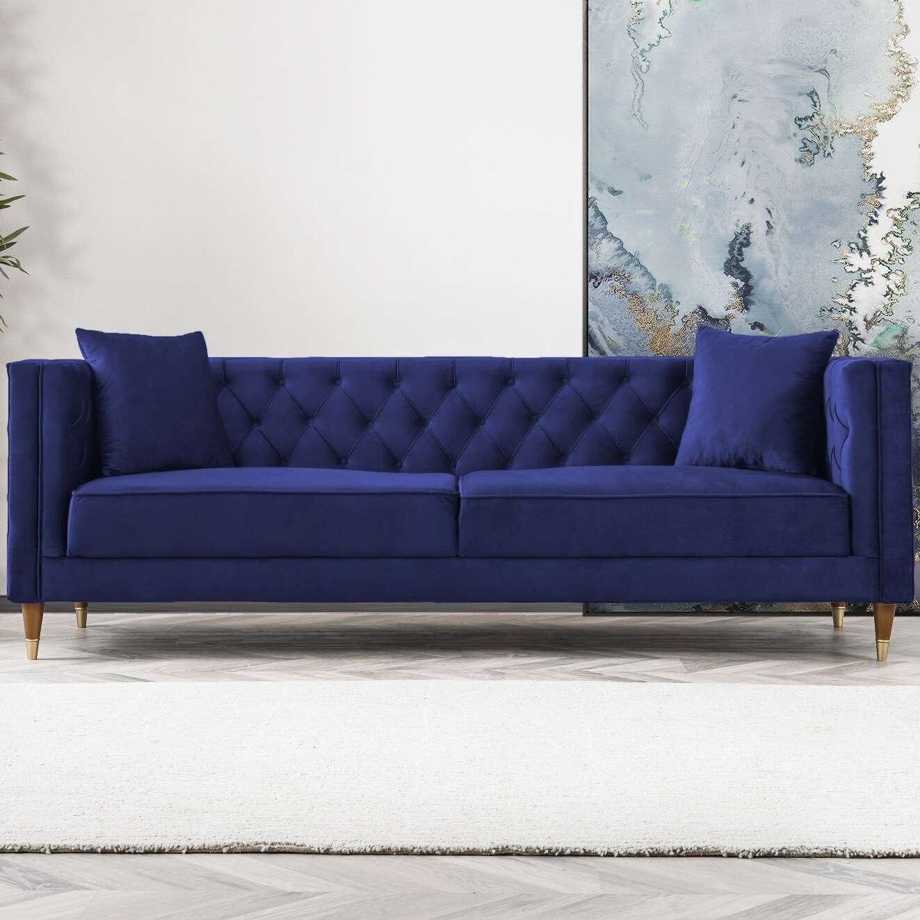 Ashcroft Lamont Mid-Century Modern Rectangular Tight Back Velvet Sofa