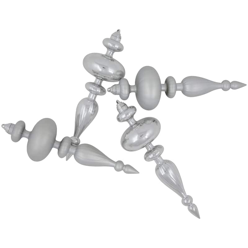 Commercial Size 2-Finish Christmas Finial Shatterproof Ornaments - Silver -12" - 4ct