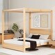 preview thumbnail 1 of 10, Modern Queen/Full Size Canopy Platform Bed with Headboard and Support Legs - Sturdy Pine Wood Construction Queen Natural