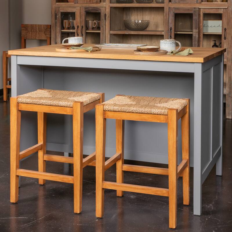Willowbrook Wood and Seagrass Backless Counter Stool