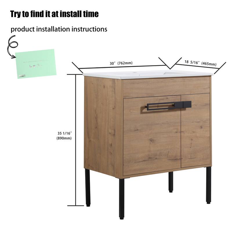 30" FreeStanding Bathroom Vanity with Sink, Floor Stand Bathroom Vanity with Soft Close Door and Adjustable shelf