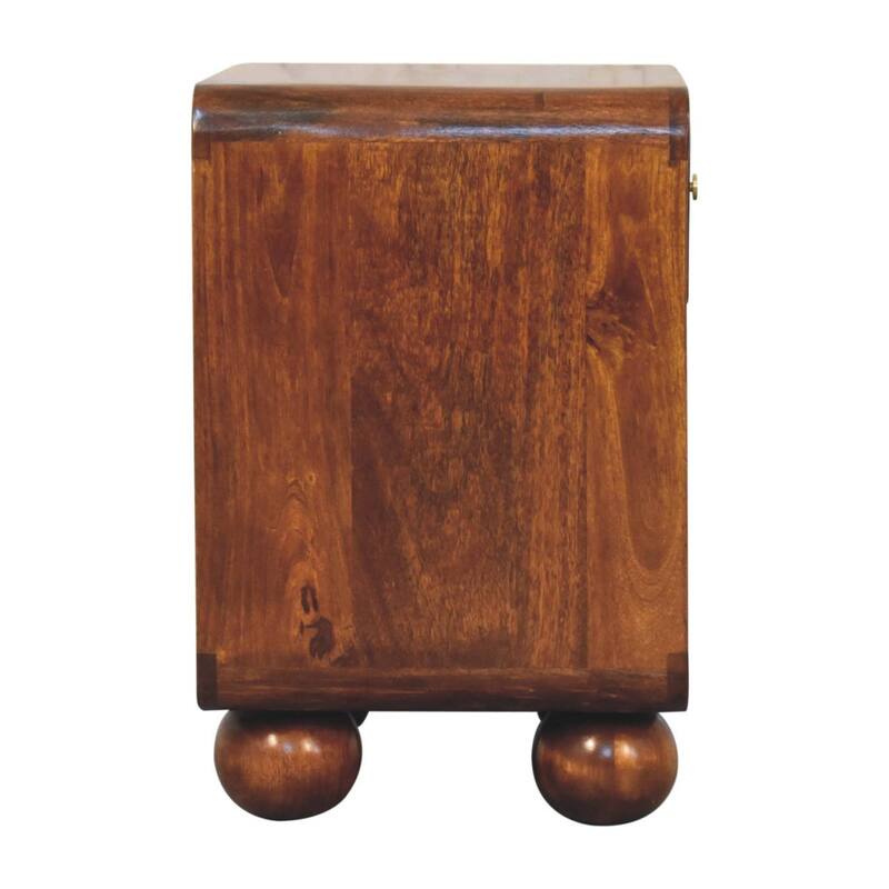 Artisan Furniture Solid Wood Chestnut Open Woven Bedside, Unique desgin, Brown with One Drawer