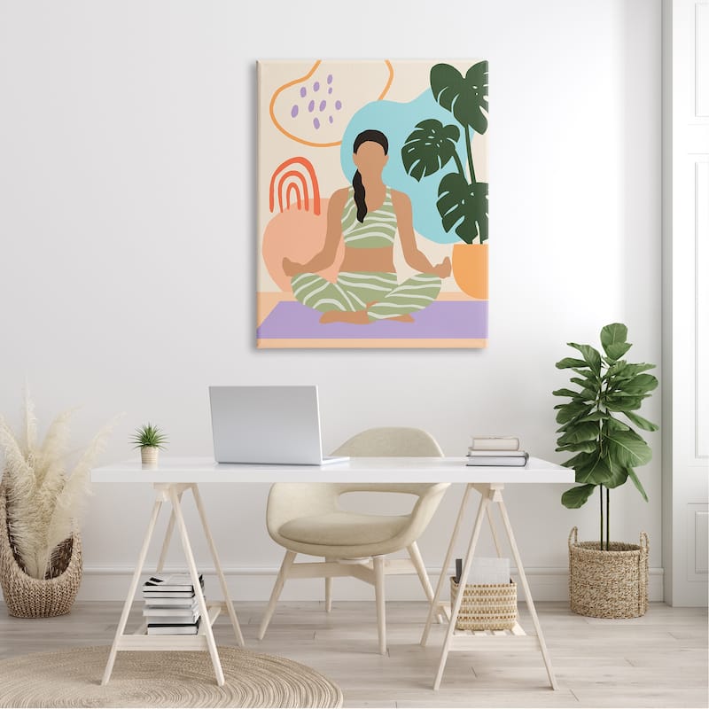 Stupell Modern Botanical Yoga Exercise Person Meditation Canvas Wall Art
