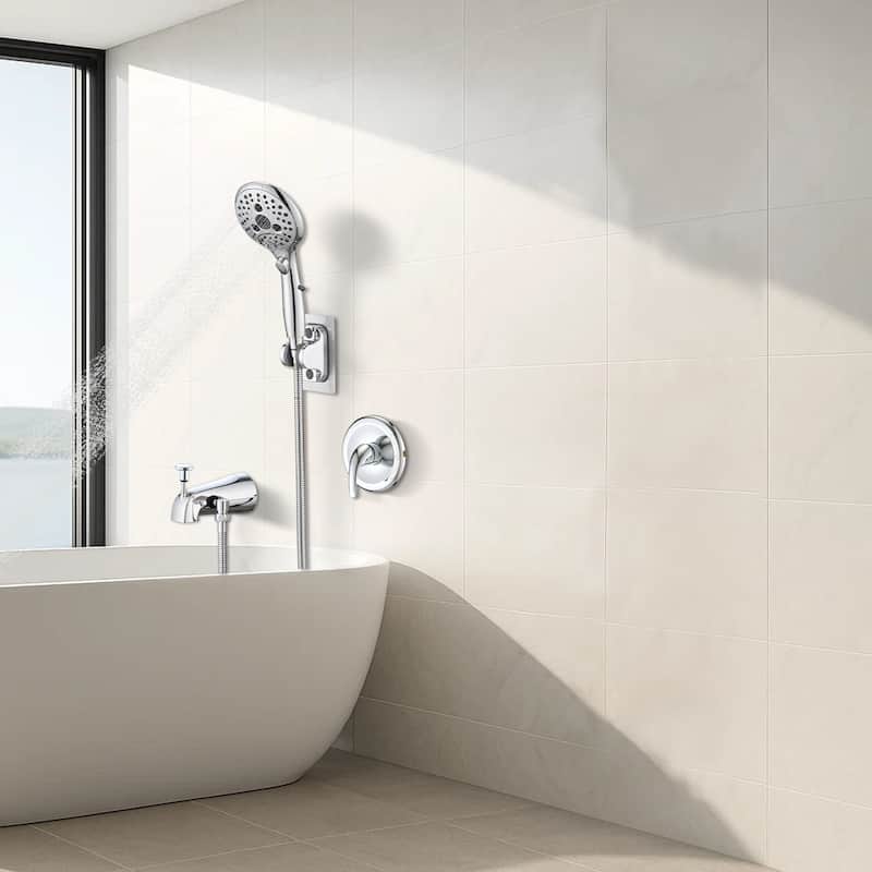 Lift-Up Diverter Bathtub Faucet with 6 Settings Handheld Shower in Chrome (Rough-in Valve Not Included)