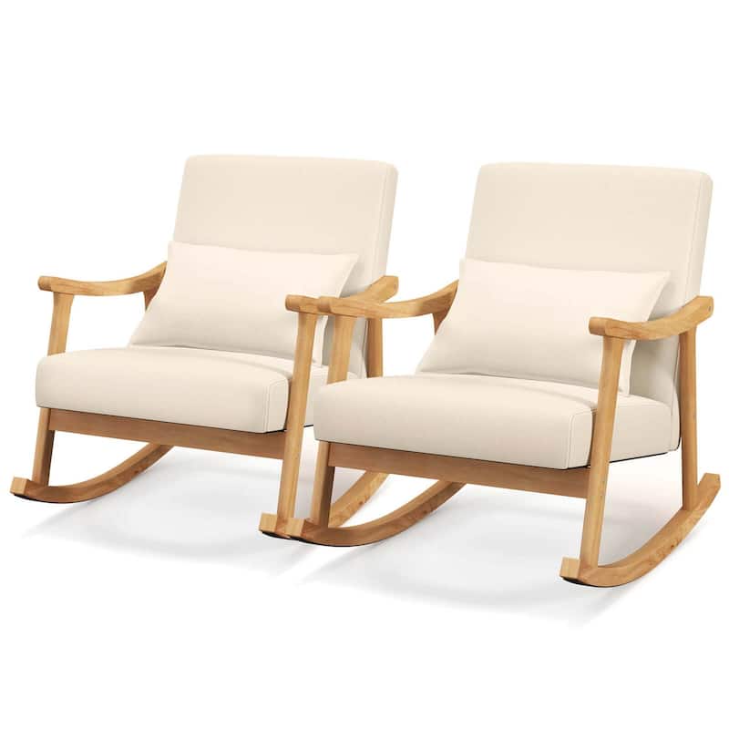 Costway 1/2 PCS Upholstered Rocking Chair with Pillow Rocking Armchair - 2 PCS