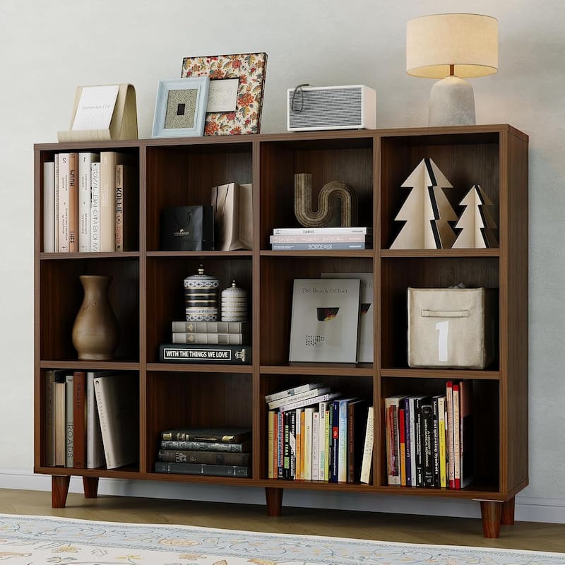 12 Cube Bookcase, Open Bookshelf Storage Organizer for Home Office Living Room Bedroom - Brown