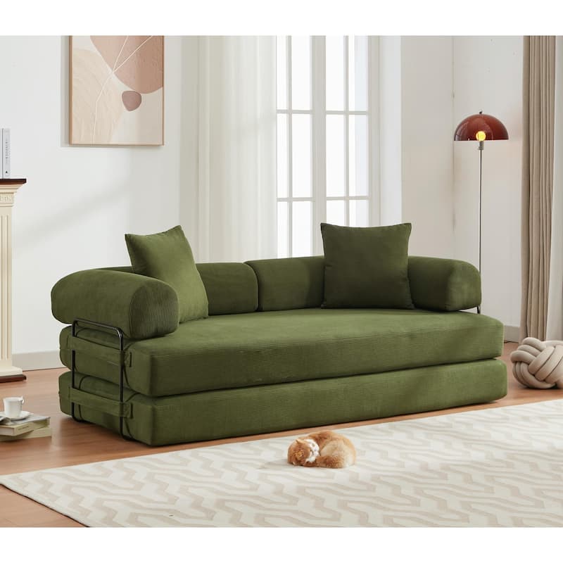 Modular Sofa Bed 78.5" - Corduroy Upholstery, Convertible King Size