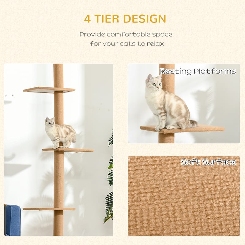 8.5 ft Adjustable Cat Tree Tower with Platforms & Ceiling Tension Rod - 17" L x 10.75" W x 89.75" H