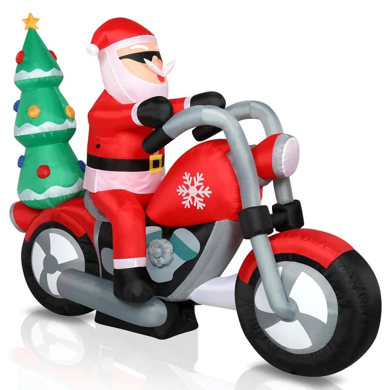 LED Lights Santa Claus Rides Motorcycle Garden Santa Claus Decoration