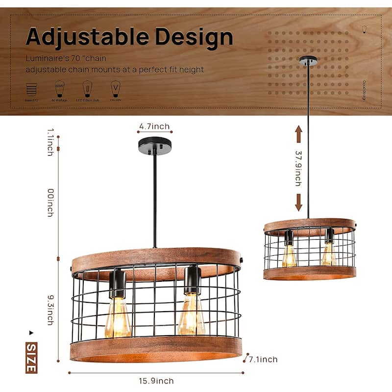 LEDONE Adjustable Height Farmhouse Ceiling Light, Vintage Chandelier,Industrial Pendant Light for Kitchen Island, Home - 47.2