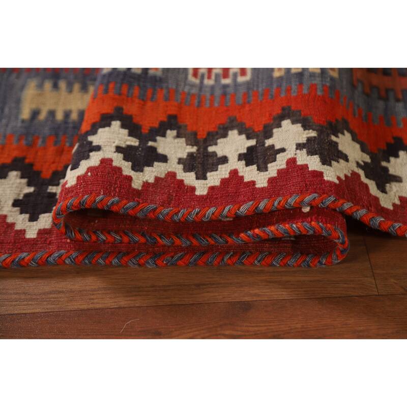 Vegetable Dye Kilim Qashqai Persian Antique Area Rug Red Wool Carpet - 4'10"x 9'8"