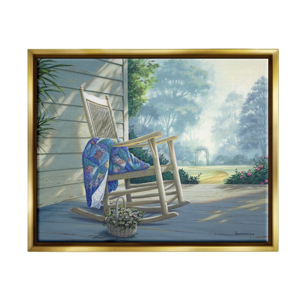 Stupell Rocking Chair on Porch Framed Floater Canvas Wall Art Design by Michael Humphries