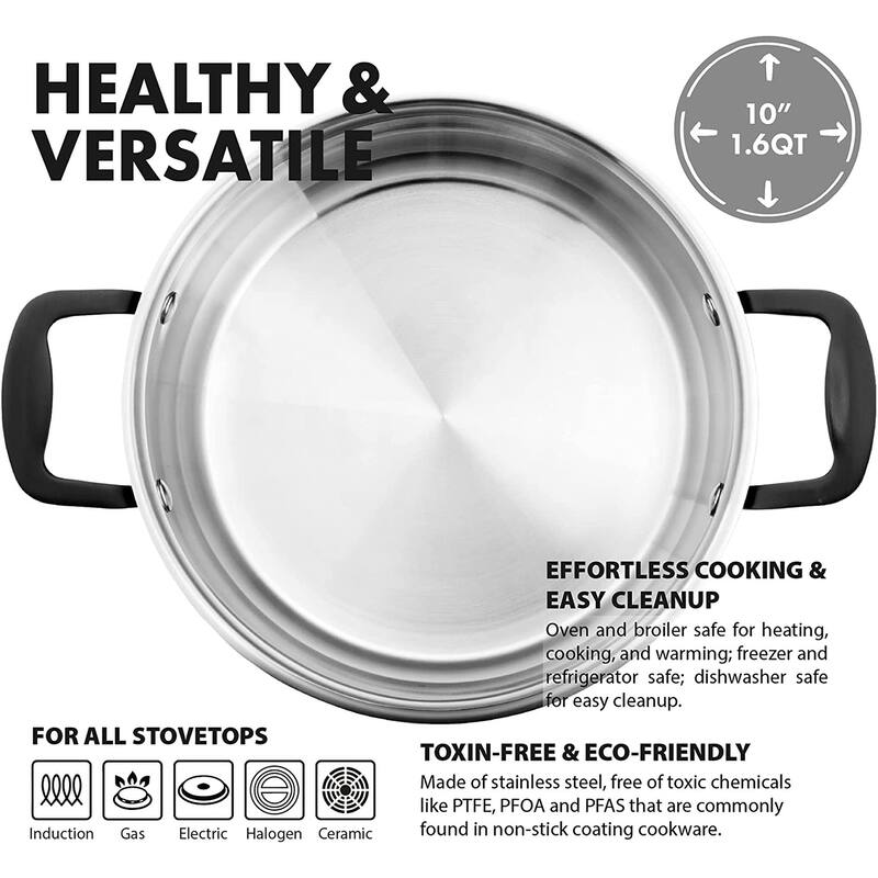 GrandTies TriPly 12 QT Stainless Steel Stock Pot with Lid Induction