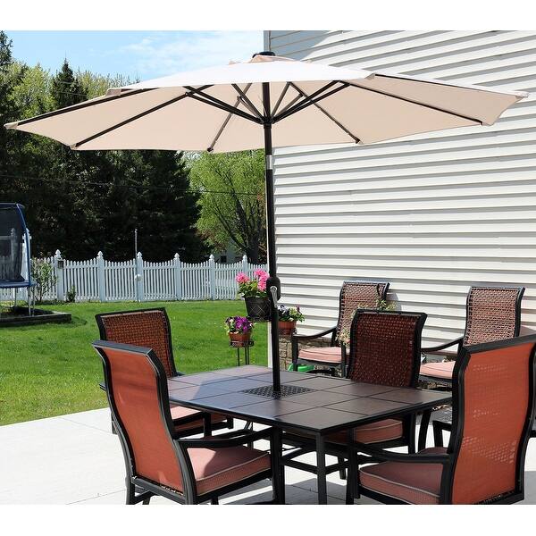 Shop Black Friday Deals On Sunnydaze Solar Lit Patio Umbrella W Tilt Crank 9ft Aluminum Color Options 9 Ft Overstock 15362156