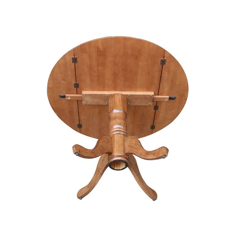 Round Pedestal Base Solid Wood 42-inch Drop-leaf Dining Table
