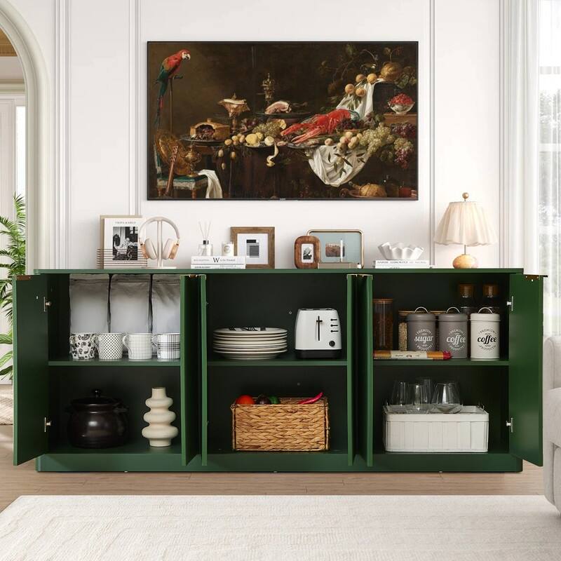 Modern 67" Fluted Buffet Sideboard Cabinet with Shelves, TV Stand Storage Cabinet with 4 Wave Doors for Organized Living Spaces