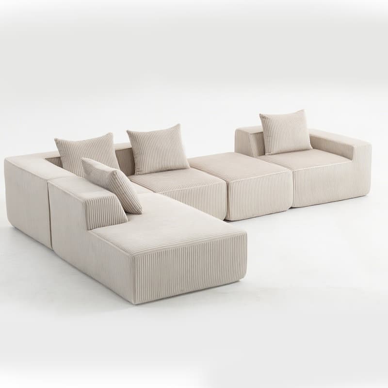Corduroy Modular Sectional Sofa with Chaise Lounge, Deep Seat, Ottoman