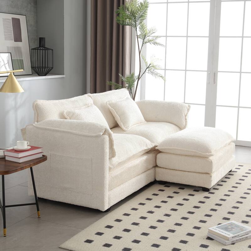 76'' Oversized Chenille Loveseat Sofa with Movable Ottoman Small Sofa for Apartment