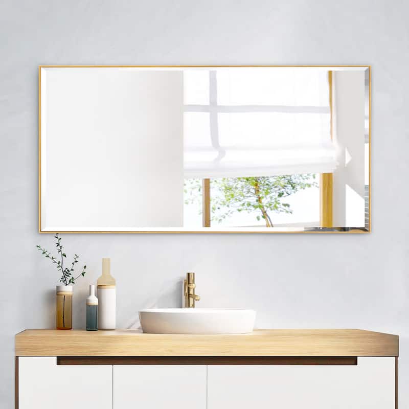 Rectangle Metal Framed Beveled Edge Bathroom Vanity Mirror - 40"W x 20"H - Gold