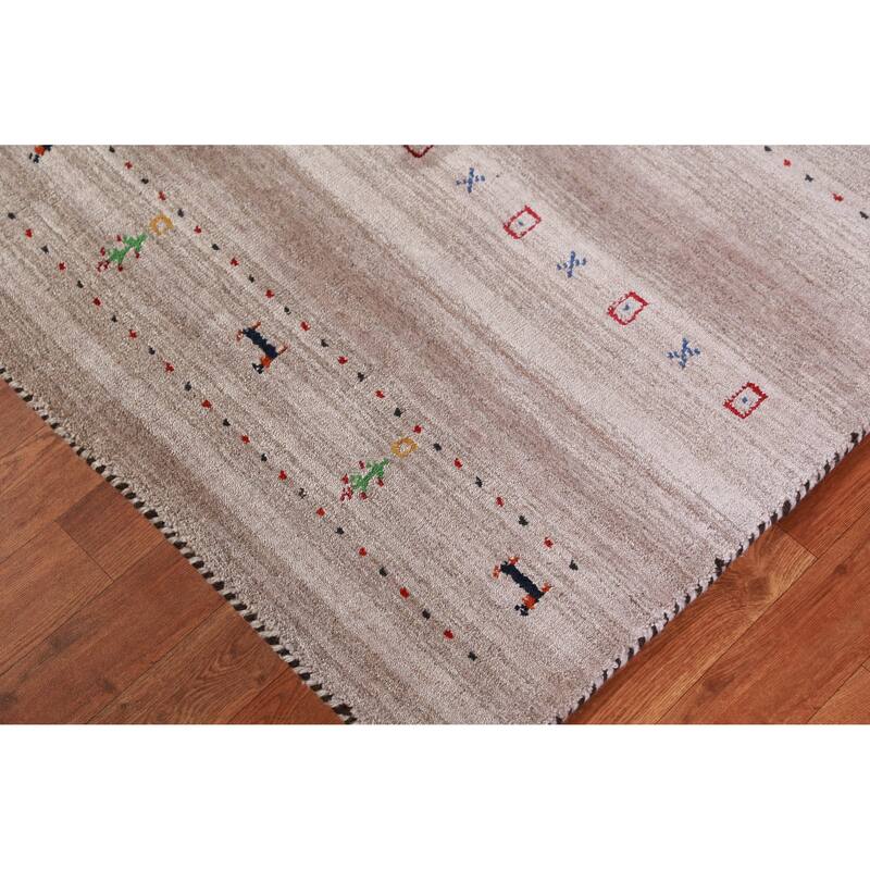 Hand Knotted Oriental 100% Wool Carpet Tribal Animal Pictorial Beige & Ivories Gabbeh Area Rug - 5' 0'' X 3' 0''