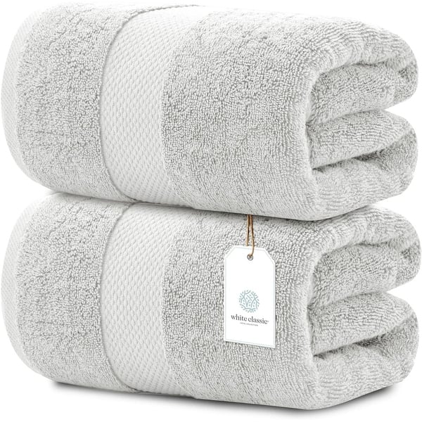 Silver Classic Luxury Cotton Oversized Bath Sheet 35x70 - Set of 2 - Silver