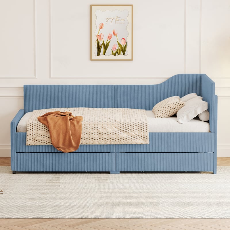 Twin Size Upholstered Corduroy Daybed with Drawers