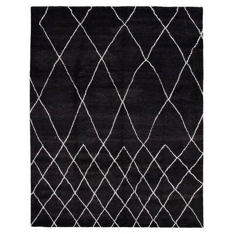 ECARPETGALLERY Hand-knotted Tangier Black Wool Rug - 9'1 x 11'10