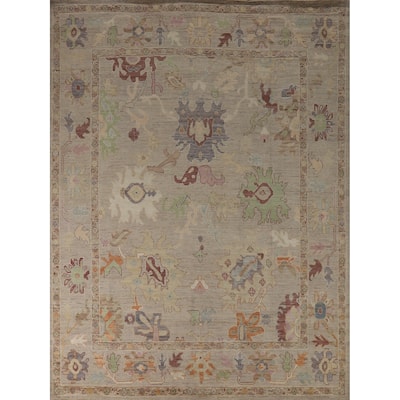 Hand Knotted Oriental 100% Wool Carpet Transitional All-Over Beige & Ivories Oushak Area Rug - 9' 10'' X 8' 2''