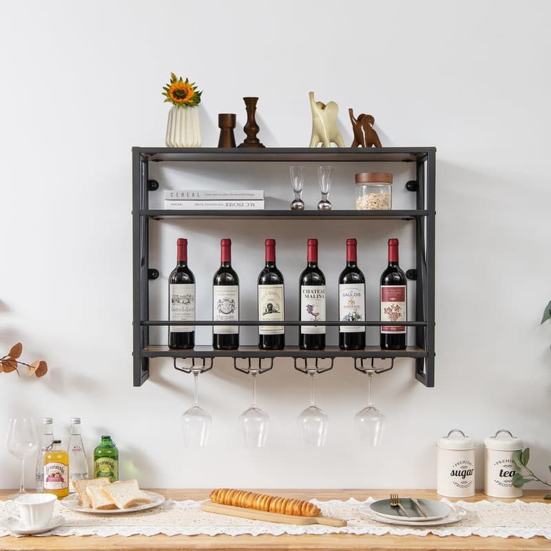 Wall Mounted Wine Rack, Industrial Hanging Wine Display Shelf
