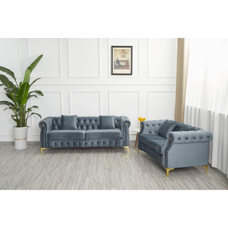 Velvet 2 Piece Loveseat and Sofa Living Room Set