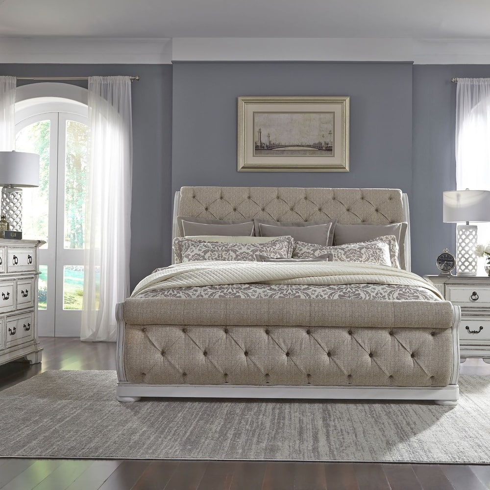 Liberty Furniture Abbey Park Upholstered Sleigh Bed, Dresser & Mirror, Chest, Nightstand- California King, King, Queen
