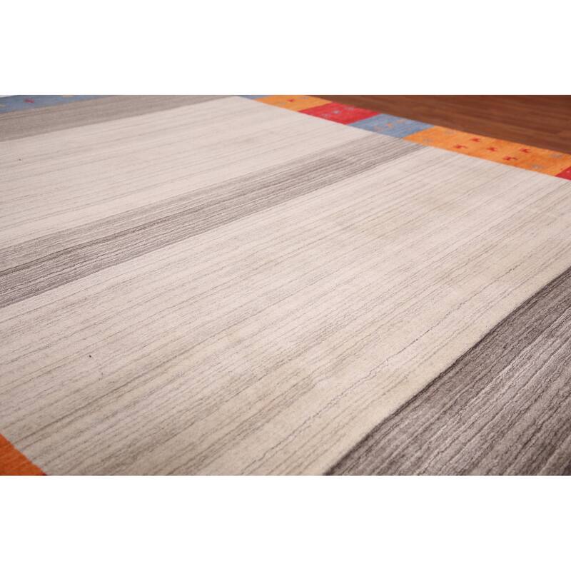 Striped Gabbeh Indian Area Rug Hand-Knotted Wool Carpet - 8'2" x 9'7"