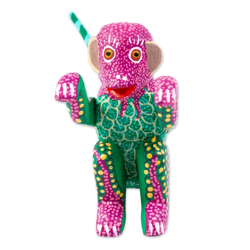 Novica Handmade Bold Monkey Wood Alebrije Figurine
