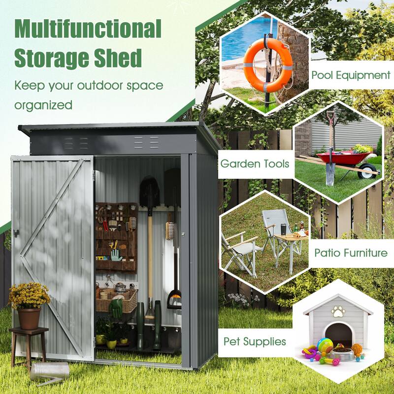 Gymax 5 x 3 FT Outdoor Storage Shed Galvanized Metal Tool House w/