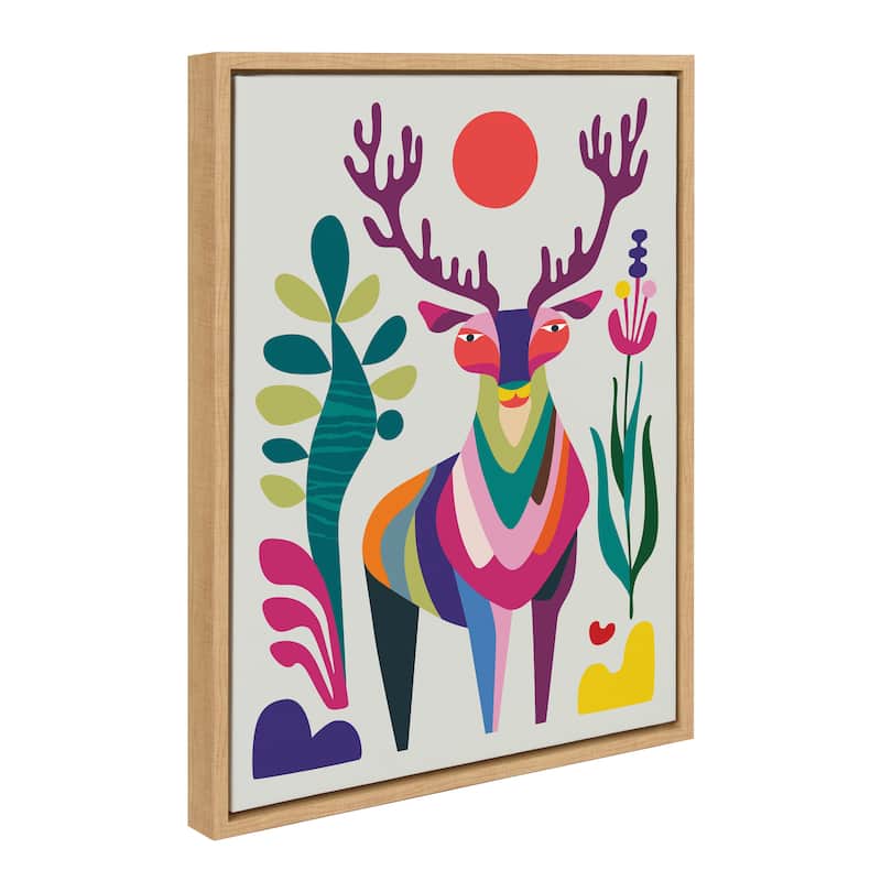 Kate and Laurel Sylvie MCM Reindeer Framed Canvas by Rachel Lee - 18x24 - Natural