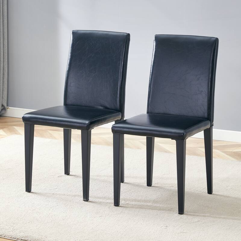 Leather Dining Chair Set of 2 High Back Armless Side Chair Soft Cushion Chair with Metal Legs for Living Room Kitchen - Black