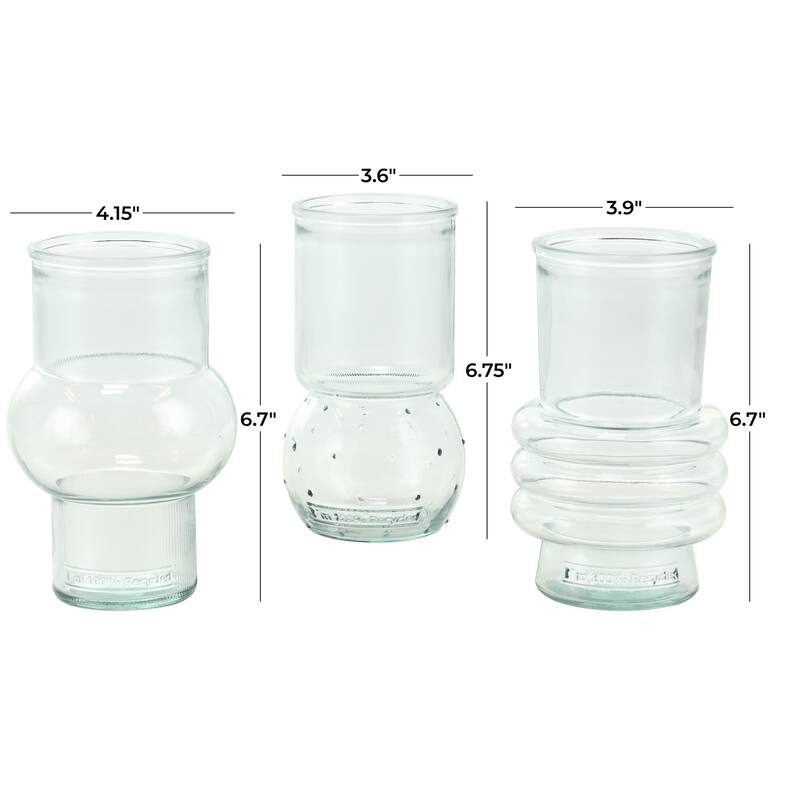 Recycled Glass Handmade Small Bubble Style Decorative Vase with Varying Shapes - Set of 3 Teal - Roche River Decor