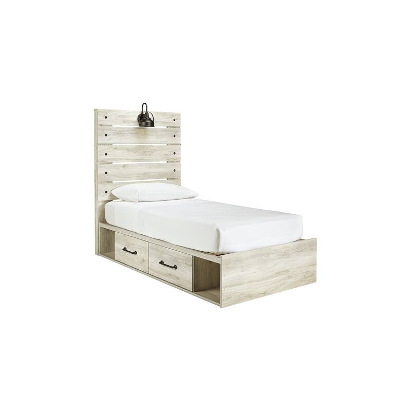 Cambeck Whitewash Panel Bed With 2 Under Bed Storage Drawers - Twin