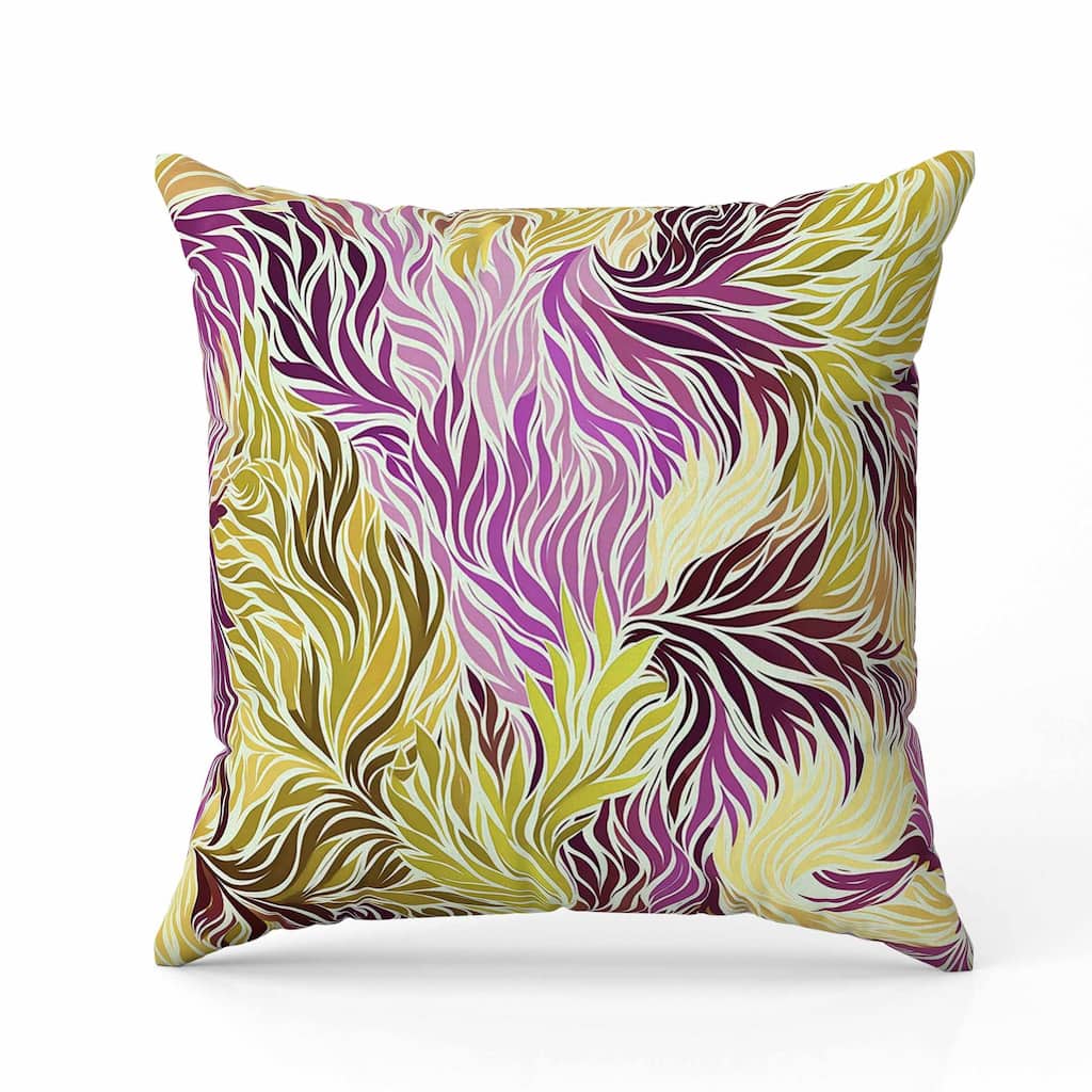 Leafy Whirl Faux Suede Reversible Throw Pillow Purple and Yellow