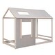 preview thumbnail 9 of 8, Twin Size House Bed Frame for Kids,Twin Floor Bed Kid Montessori Bed Frame with Roof & Window, Antique Grey+Antique White