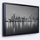 preview thumbnail 1 of 10, Designart "Chicago Skyline at Night Black and White" Cityscape Framed Canvas Print 20 in. wide x 12 in. high - Black