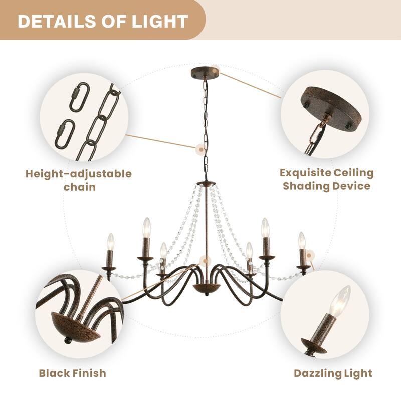 Modern Farmhourse 6-Lights Classic Chandelier with Crystal Accents