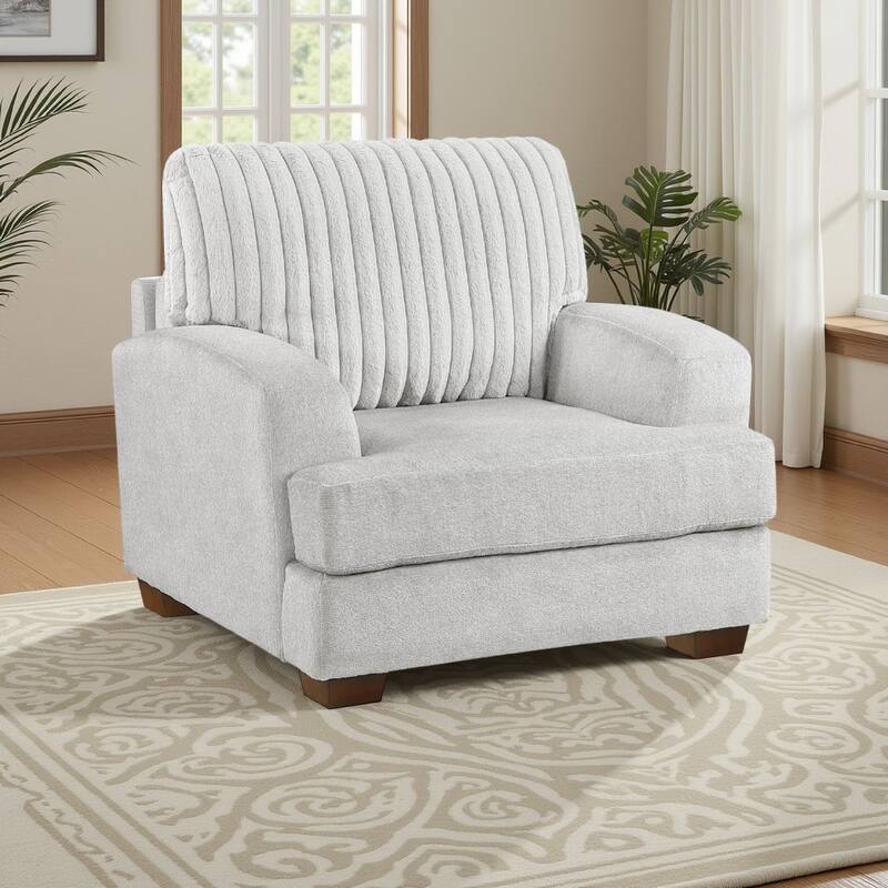 Witz Accent Armchair, Ribbed Texture Light Gray Corduroy Back