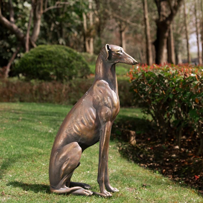 Glitzhome 30"H Morden MgO Bronze Sitting Guardian Greyhound Dog Garden Statue Porch Sculpture Indoor Outdoor
