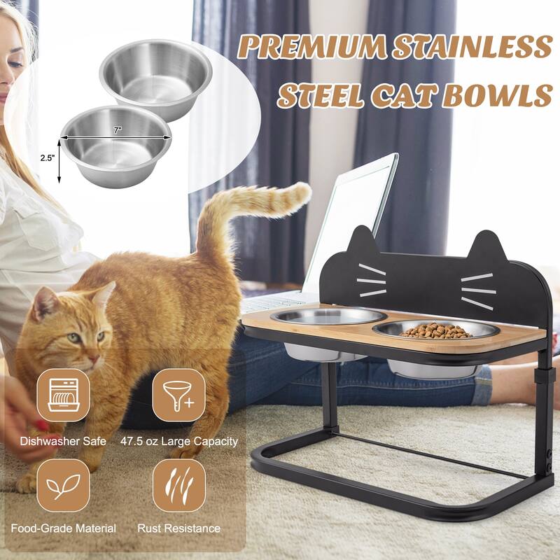 Elevated Pet Feeder with 2 Stainless Steel Bowls for Cats and Small and Medium Dogs - 17" x 8.5" x 13"-15"
